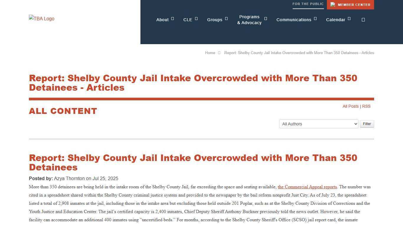Report: Shelby County Jail Intake Overcrowded with More Than 350 Detainees - Articles